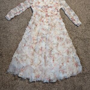 Vintage-Inspired Pink Floral Ruffle Maxi Dress